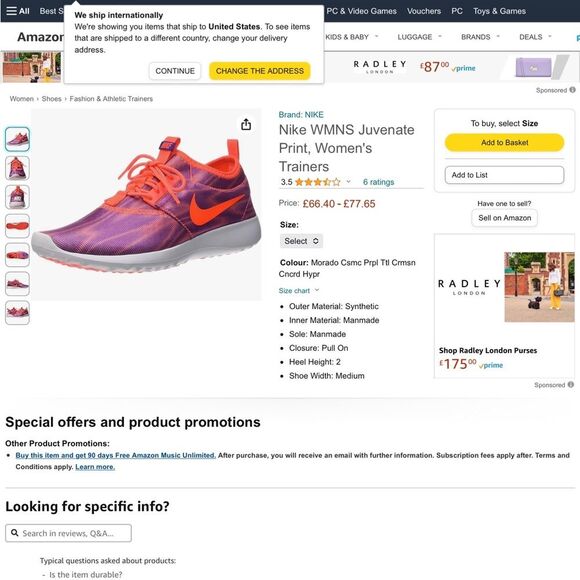 Nike Womens Juvenate Print Cosmic Purple 749552-500 Running Shoes Size 9 - Picture 12 of 14